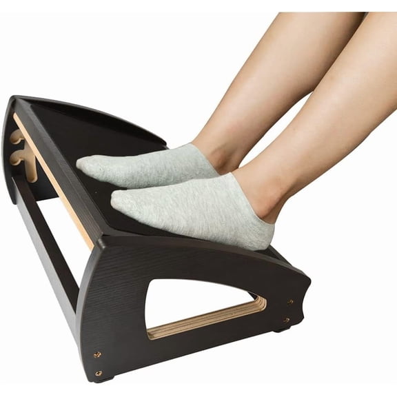 Wooden Under Desk Footrest StrongTek 3 Adjustable Angles, Ergonomic Office Foot Rest Heavy-Duty Plywood 16.5" Wide Anti-Slip Surface, Improves Posture & Circulation