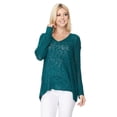 thumbnail image 2 of YEMAK Women's Long-Sleeve V-Neck Casual Knit Top Sweatshirt Pullover Sweater MK3392-PEACOCK-L, 2 of 8