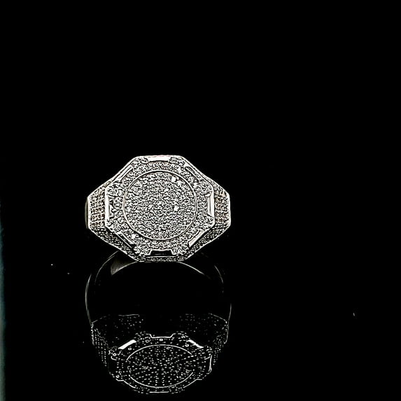925 Sterling Silver Hexagone Shape CZ Ring (Made In Italy)