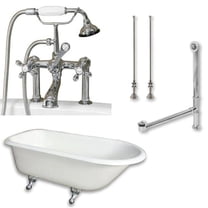 Cambridge Plumbing RR55-463D-6-PKG-CP-7DH Cast-Iron Rolled Rim Clawfoot Tub- Polished Chrome - - 55 x 30 in.