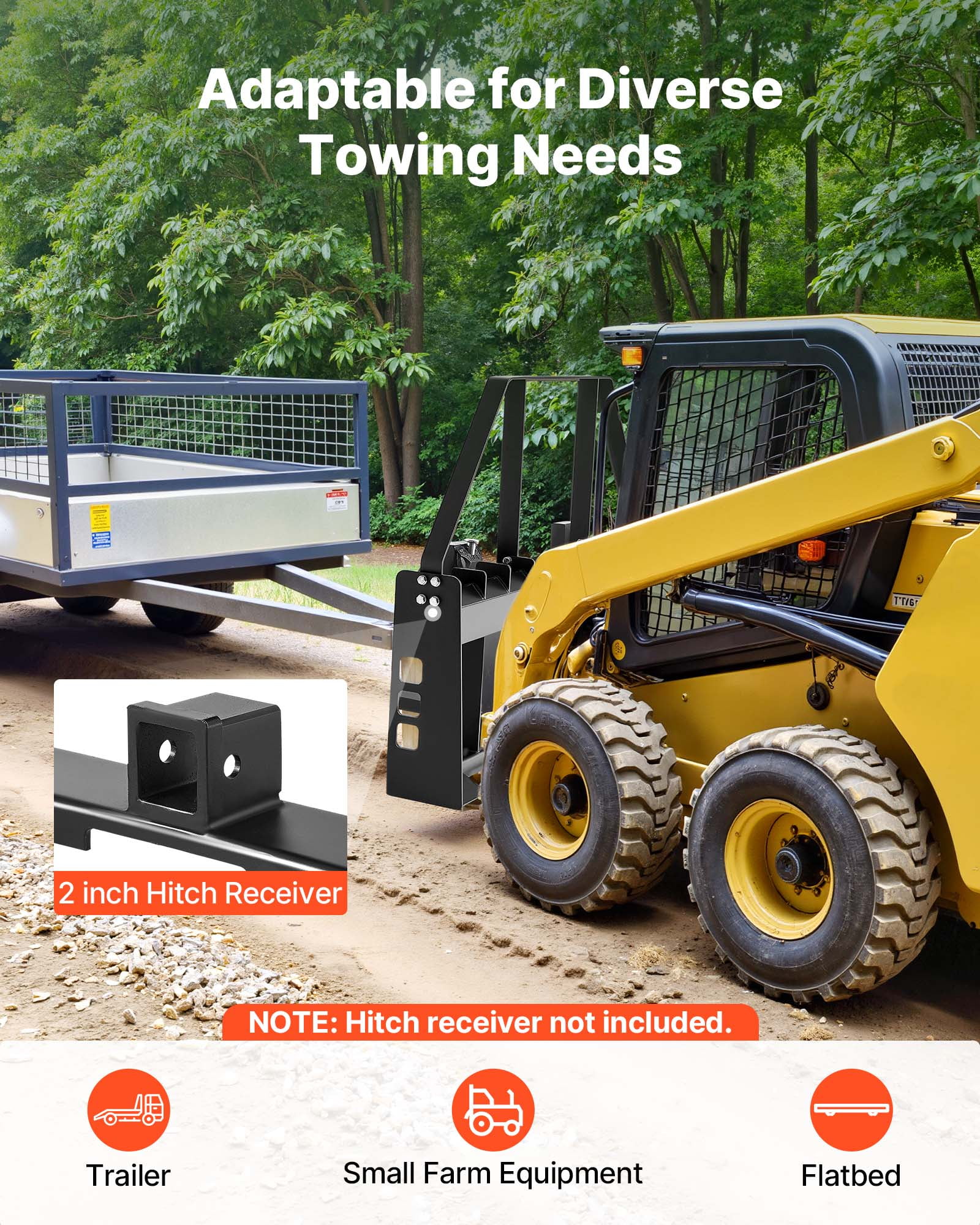 VEVOR Skid Steer Pallet Forks, 4000 lbs Rated Capacity, Pallet Fork Frame Attachment with 48-inch Pallet Forks Forklift Blades, 2-inch Hitch Receiver & Spear Sleeves, Fit for Skid Steers, Tractors