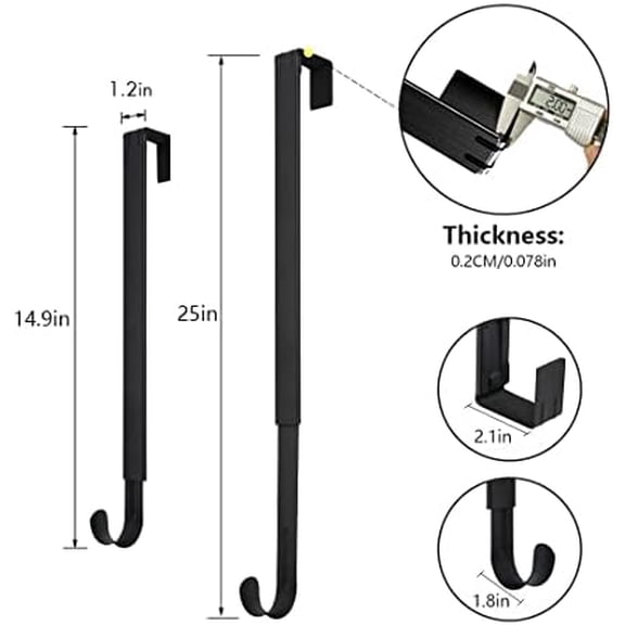 Wreath Hanger, Adjustable Over The Door Wreath Hanger from 14.9 to 25 Inches & Wreath Holder & Wreath Door Hanger for Front Door Decor 20 lbs Larger Christmas Decorations Hook (Black)