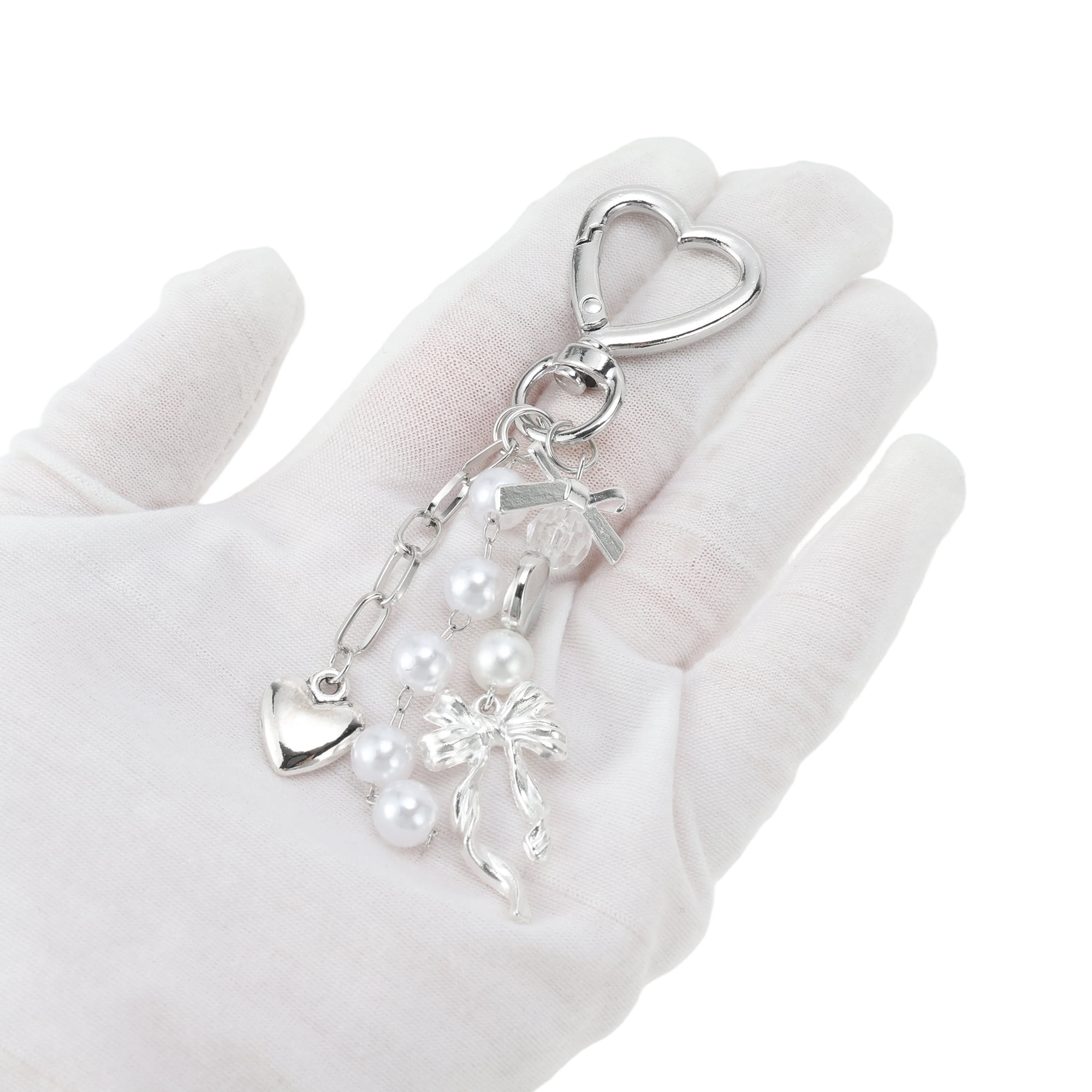 Unique Bargains Heart Bow Handbag Charm Keychain 1 Pc for Bags Silver Tone