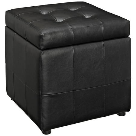 - Hawthorne Collection Square Faux Leather Storage Ottoman in Black