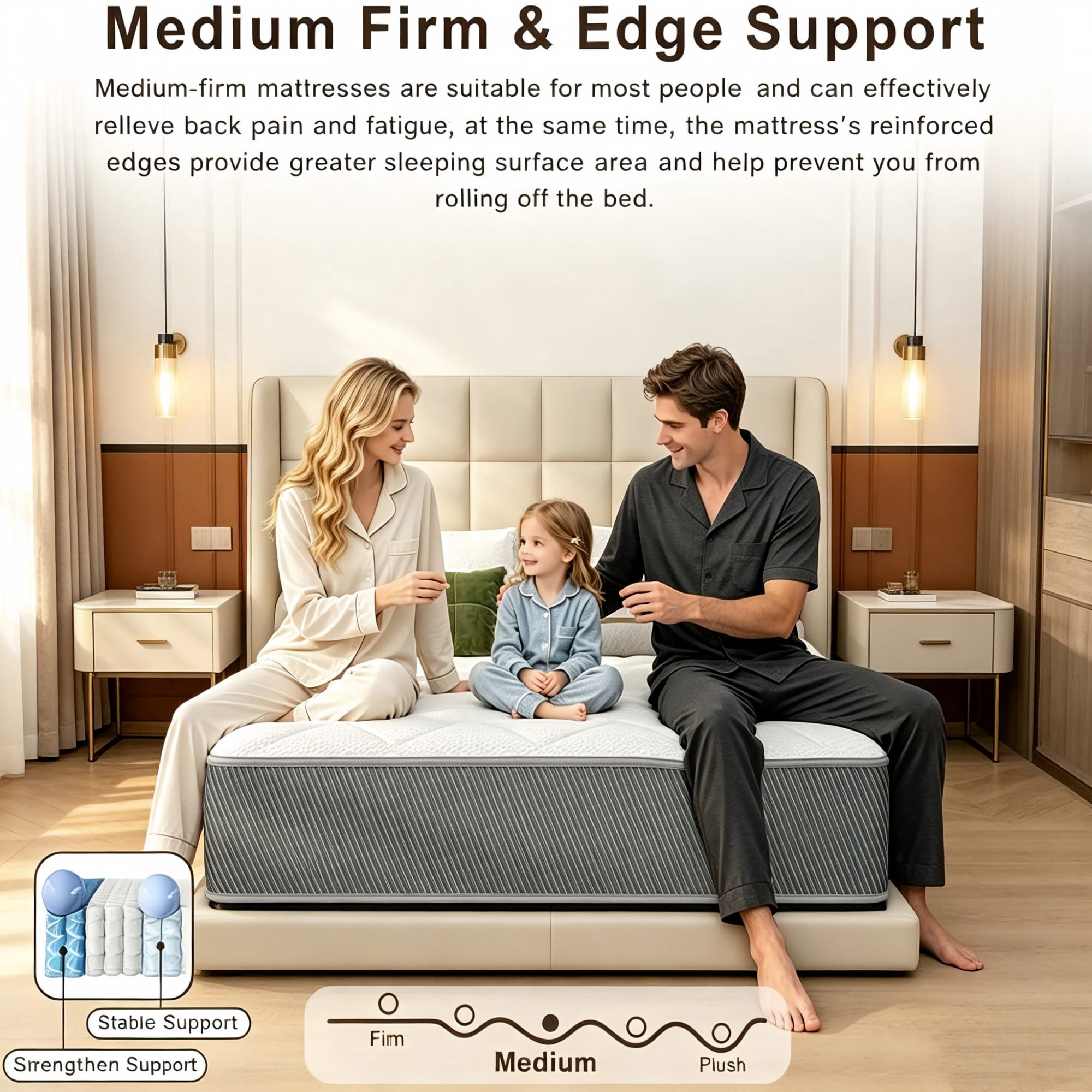 BSHTI 12" Queen Knitted Fabric Hybrid Mattress with Pocket Coils, Support Foam, Pressure Relief for Bedroom(Gray)