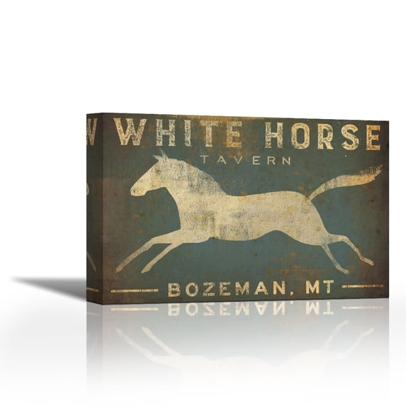 White Horse Running - Contemporary Fine Art Giclee on Canvas Gallery Wrap - wall décor - Art painting - 36 x 24 Inch - Ready to Hang