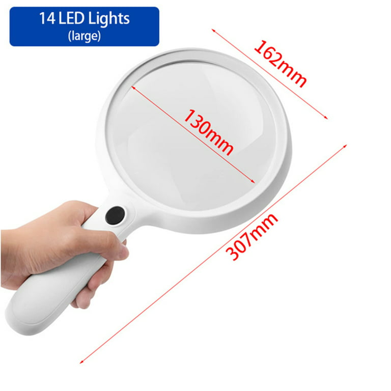 5.5 Inch Extra Large Led Handheld Magnifying Glass With Light - 2x 4x 10x  Lens - Best Jumbo Size Illuminated Reading Magnifier Compatible With Books