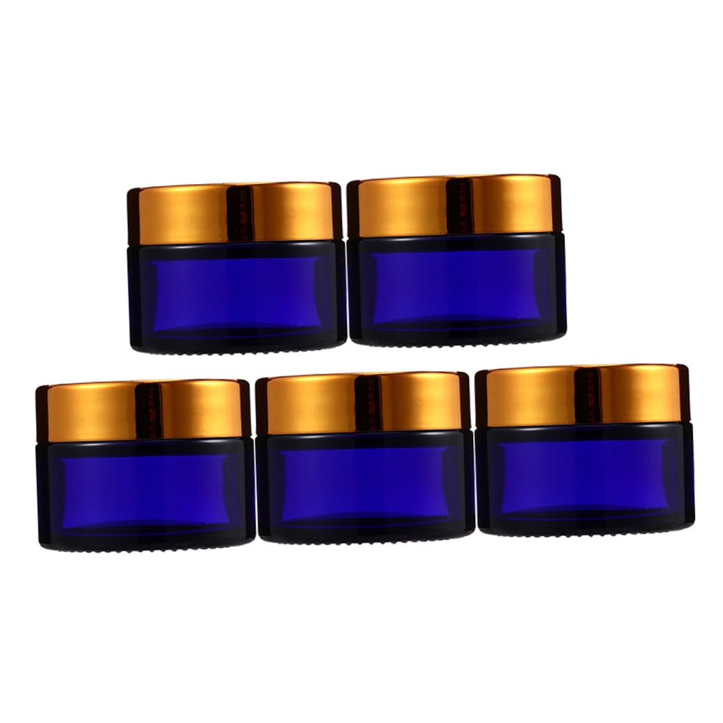 ROMANSENTIAL 5Pcs Blue Glass Face Cream Sub Containers Refillable Portable Cosmetic Storage Jars