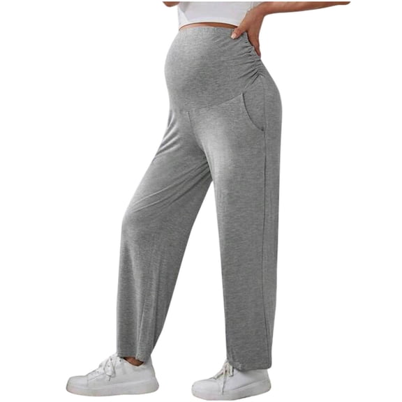 Lepsheexh Plus Size Womens Maternity Pants Over Belly Pants Stretch Pregnancy Solid Color Straight Wide Leg Yoga Leggings with Pockets