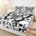 thumbnail image 4 of Homewish Skull Moth Damask Bed Sheets,Gothic Halloween Full Size Sheets,White Black,4 Pieces,1 Flat Sheet, 1 Fitted Sheet and 2 Pillowcases, 4 of 6