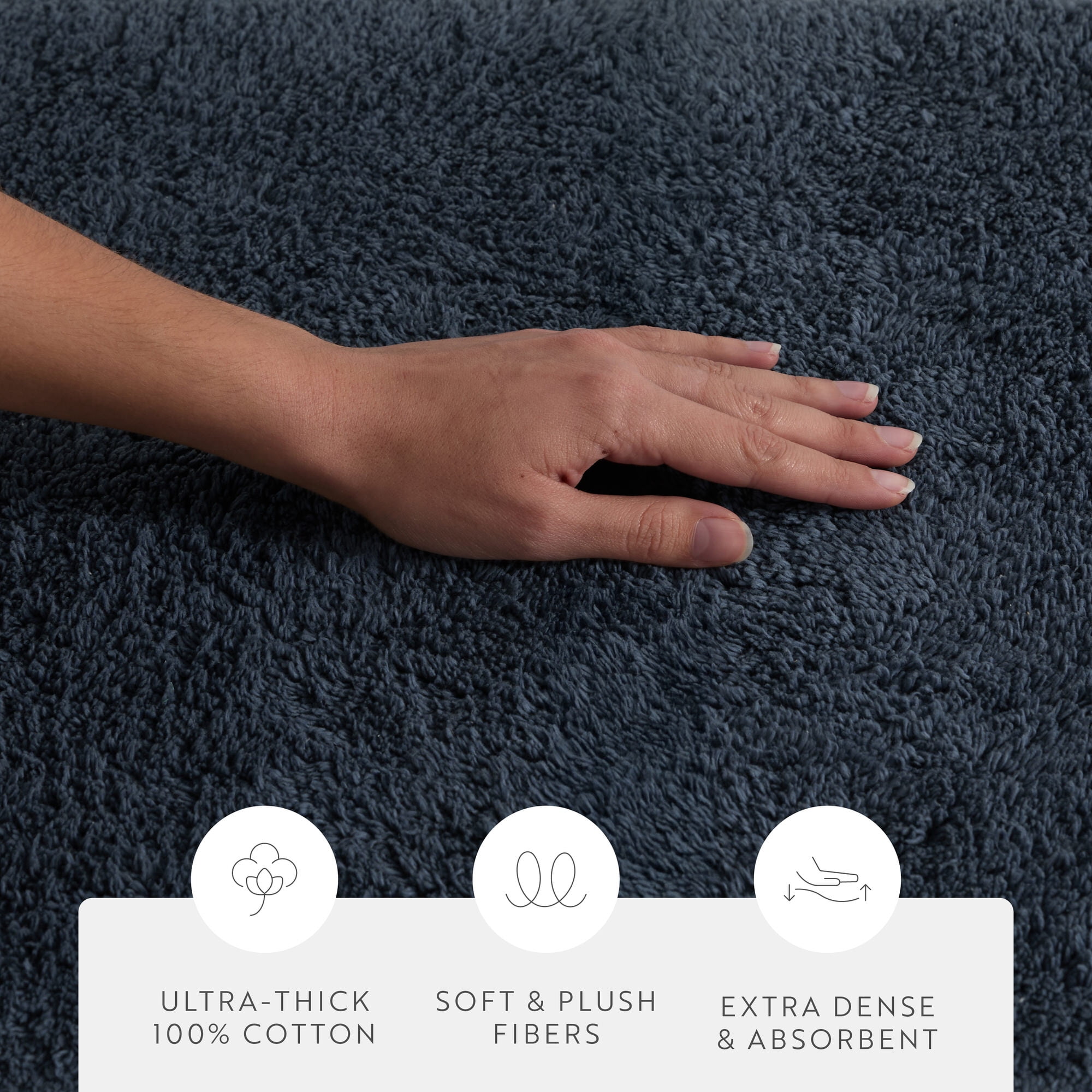 Noble Linens Reversible Dual-Texture Cotton Bath Mat, 24 in x 17 in, Navy