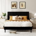 thumbnail image 3 of Bellemave Queen Size Bed Frame, Velvet Upholstered Platform Bed with Height-Adjustable Headboard, No Box Spring Required, Black, 3 of 8