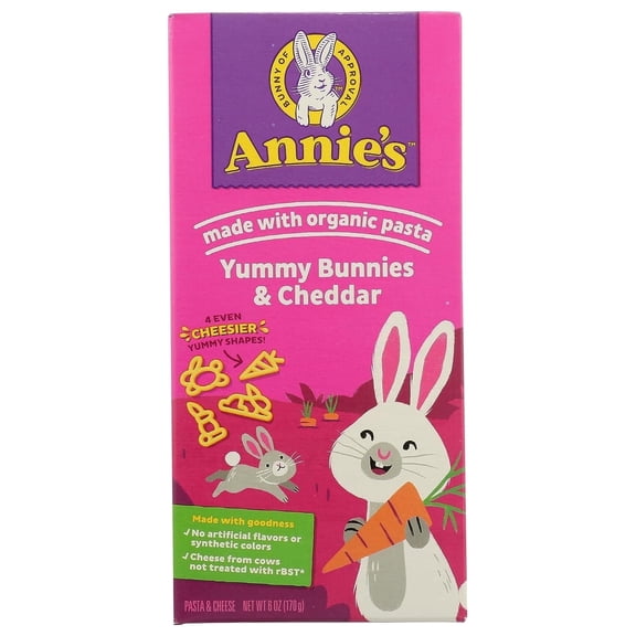 Annie's Homegrown, Bunny Pasta, Bunny Shaped Pasta & Yummy Cheddar, 6 oz Pack of 4
