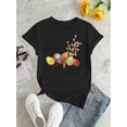 thumbnail image 2 of Women's Easter Egg & Bunny Graphic T-Shirt - Casual Crew Neck, Short Sleeve, Stretchy Polyester Blend, Machine Washable, Spring/Summer Collection, Festive Clothing|Round Neckline Top|Nontransparent M, 2 of 7