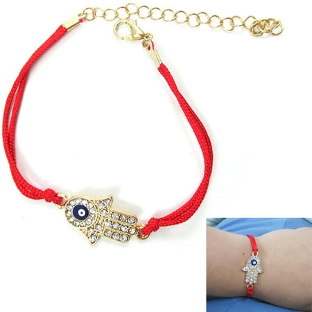 - Evil Eye Hamsa Crystal Cz Gold Plated Hand Bracelet Red String Lucky Charm Gift