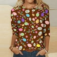 thumbnail image 2 of Midsumdr Womens Tops 2025 Fashion Easter Cute Bunny Printed Three Quarter Sleeve Retro Round Neck Tops Slim Fit Casual Soft Blouse Tops, 2 of 5