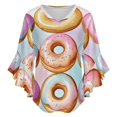 thumbnail image 5 of Colorful Iced Donuts Pattern Women's V-Neck Blouse With 3/4 Ruffled Bell Sleeves Casual Top Ladies Blouses, 5 of 7
