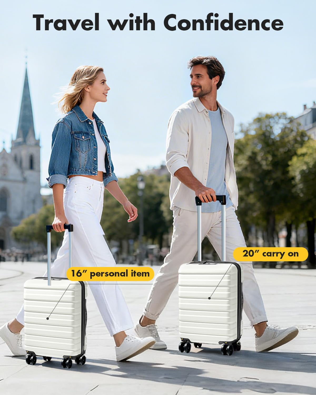 16 Inch Airline Approved Underseat Carry On Luggage, Lightweight Hard Shell Personal Item Suitcase with TSA Lock & Spinner Wheels, Beige for Travel