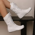 thumbnail image 5 of Tawop Boots for Women Knee High Lace Up Round Toe Winter Boots, 5 of 7