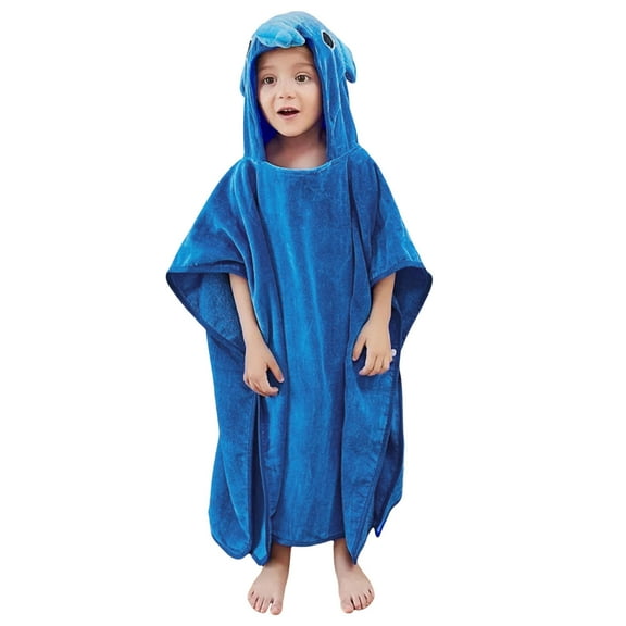 FAOWME Kids Children Cartoon Hooded Swimming Beach Bath Towel Soft Coat Bathrobe Blue 4-6 Years