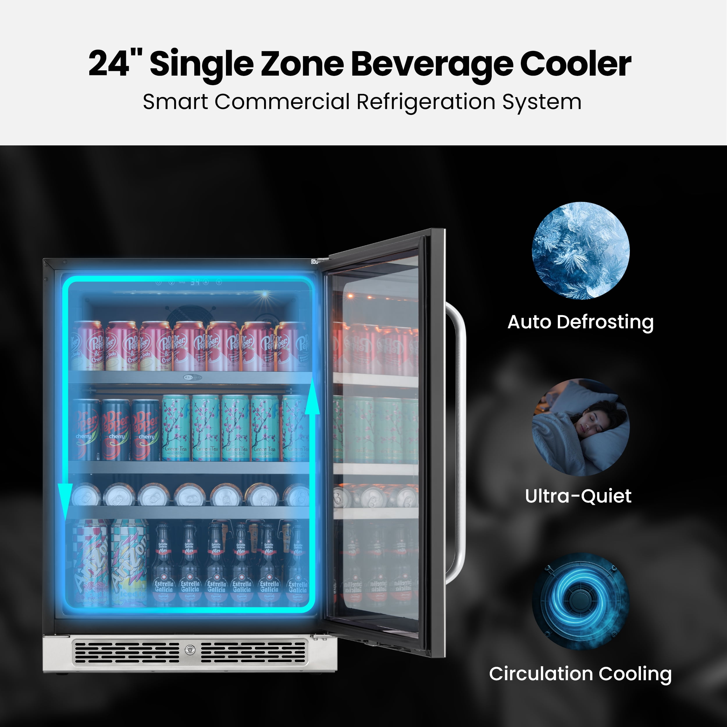Whynter 24'' Beverage Refrigerator Cooler, 140 Cans Beverage Fridge, Built in or Freestanding Beverage Center with Stainless Steel Door