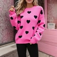 thumbnail image 2 of Heart Stripe Patchwork Sweater for Women Fall Long Sleeve Crewneck Knitted Tops Fall, 2 of 5