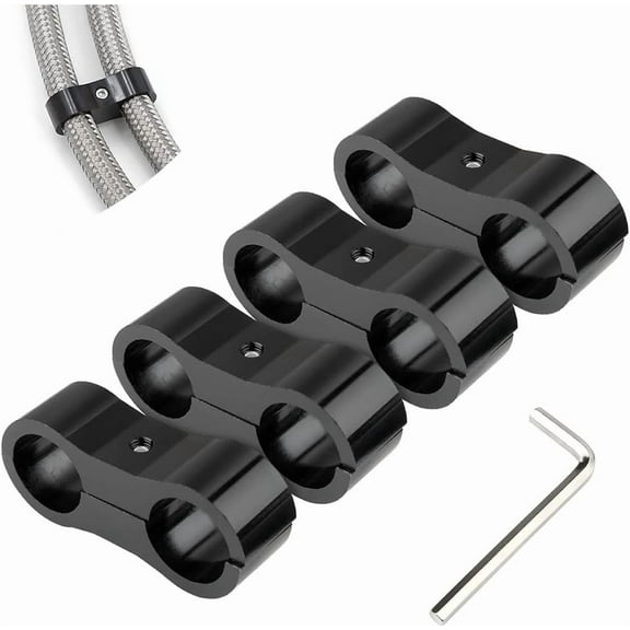 4PCS Hose Separator Clamp, Aluminum Fuel Line Mounting Clamps with Wrench, Divider Hose Fitting Adapter Fit for Fuel Hose, Oil Line, Brake Line, Water Pipe and Gas Line (10AN)