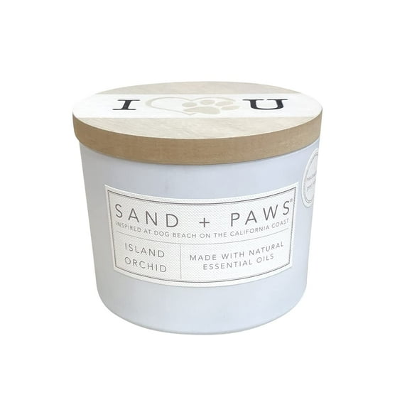 Sand + Paws Scented Candle - Island Orchid - Additional Scents and Sizes -Luxurious Air Freshening Jar Candles Neutralize pet Odors and Enhance Home d cor - 100% Cotton Lead-Free Wicks - 12 oz
