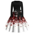 thumbnail image 2 of Christmas Dresses for Women Women's Vintage Classic Dress Long Sleeve Christmas Print Round Neck Swing Dress for Christmas Party,Watermelon Red,M, 2 of 5