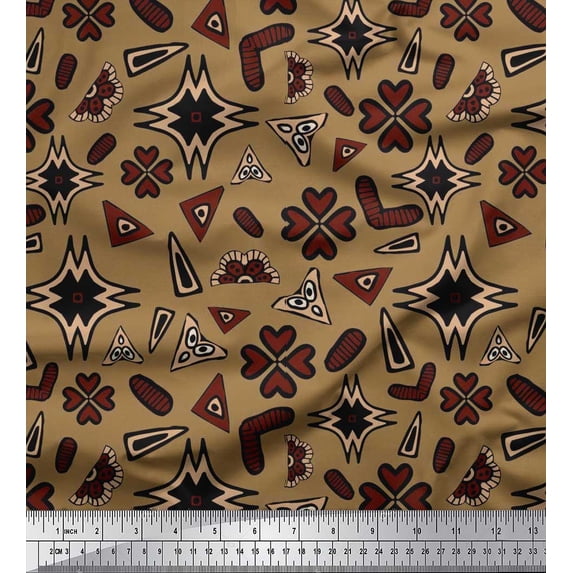Soimoi Crepe Silk Fabric Flower Artistic Printed Fabric 1 Yard 42 Inch Wide