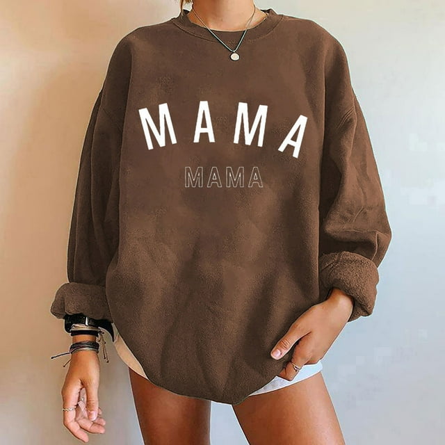 Qertyioot Chemises à Manches Longues pour Femmes, Mode Femmes Confortable Décontracté Chandail à Lettres Imprimé Col Rond T-Shirt Blouse Hauts