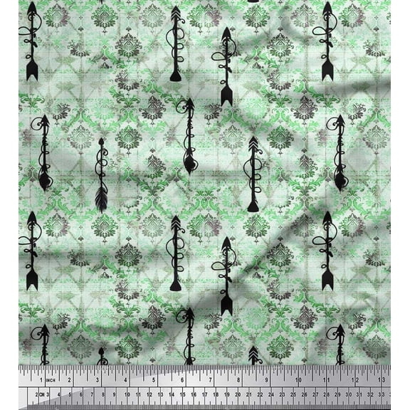 Soimoi Cotton Duck Fabric Arrow & Ogee Damask Print Fabric by The Yard 42 Inch Wide