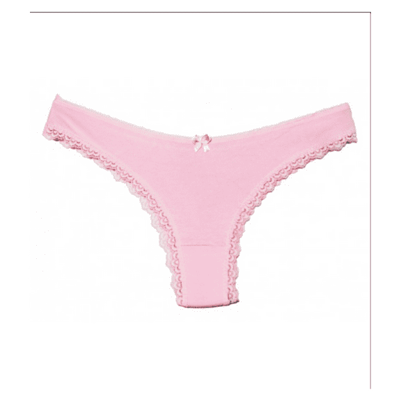 AQUA Intimates Lace Trim Thong  Elastic Waistband Pull On , Petal Pink ,Large