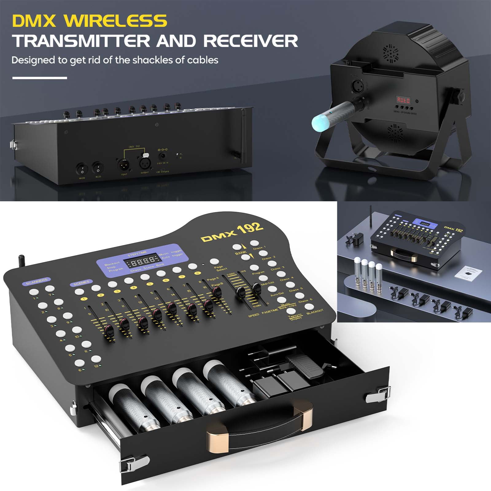 Black Grand Console DMX and MIDI Operator 192 Channel Light