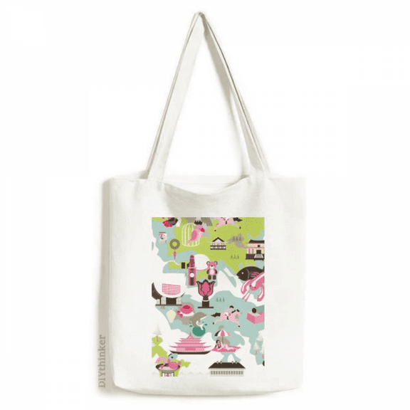 Hong Kong Map Famous China Tote Canvas Bag Shopping Satchel Casual Handbag