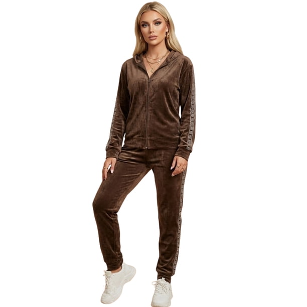 Conjunto 2 Piezas Hoodie con Cierre y Pants Estilo Casual Chic con Detalle Brillante para Mujer