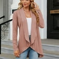 thumbnail image 2 of Women Knit Open Front Jacket Jacquard Long Sleeve Pure Color Loose Fit Sweater Jacket Skin Pink M, 2 of 6