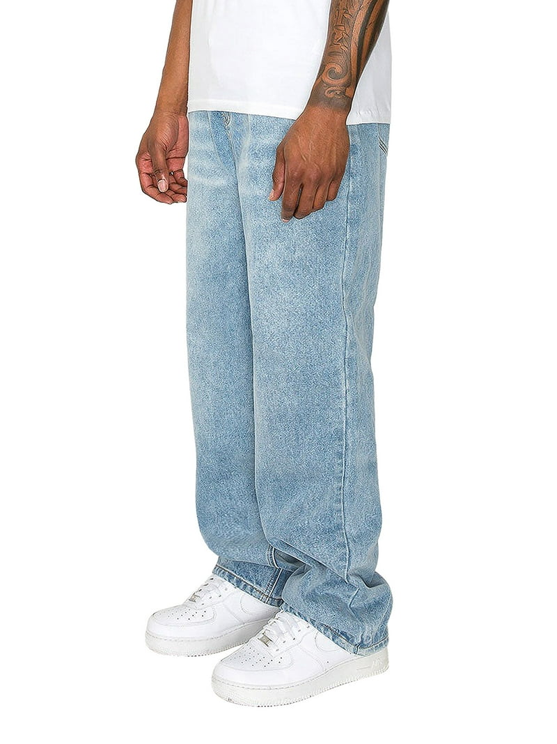 Victorious Men's Baggy Wide Denim Jeans, Light Indigo, Relaxed Fit