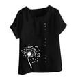 thumbnail image 4 of Lydiaunistar Womens Spring Tops Plus Size Casual Printed Short Sleeve Button Blouse Round Neck T-Shirt Lightweight Polyester Black, 4 of 4