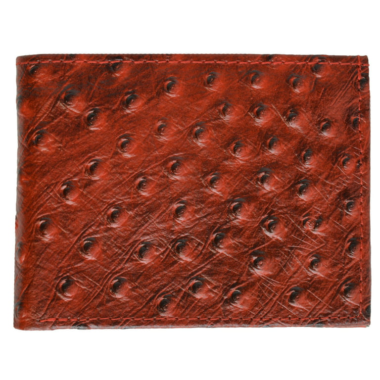 Slim Leather Wallet, Ostrich Print,Brown
