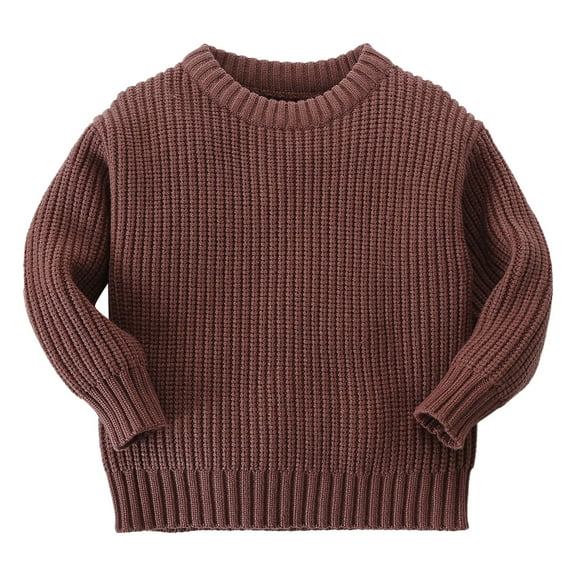 SUXIAN Toddler Kids Baby Girl Boy Crewneck Long Sleeve Solid Sweater for Knitted Autumn Winter Warm Pullover Tops Brown 3-4 Years