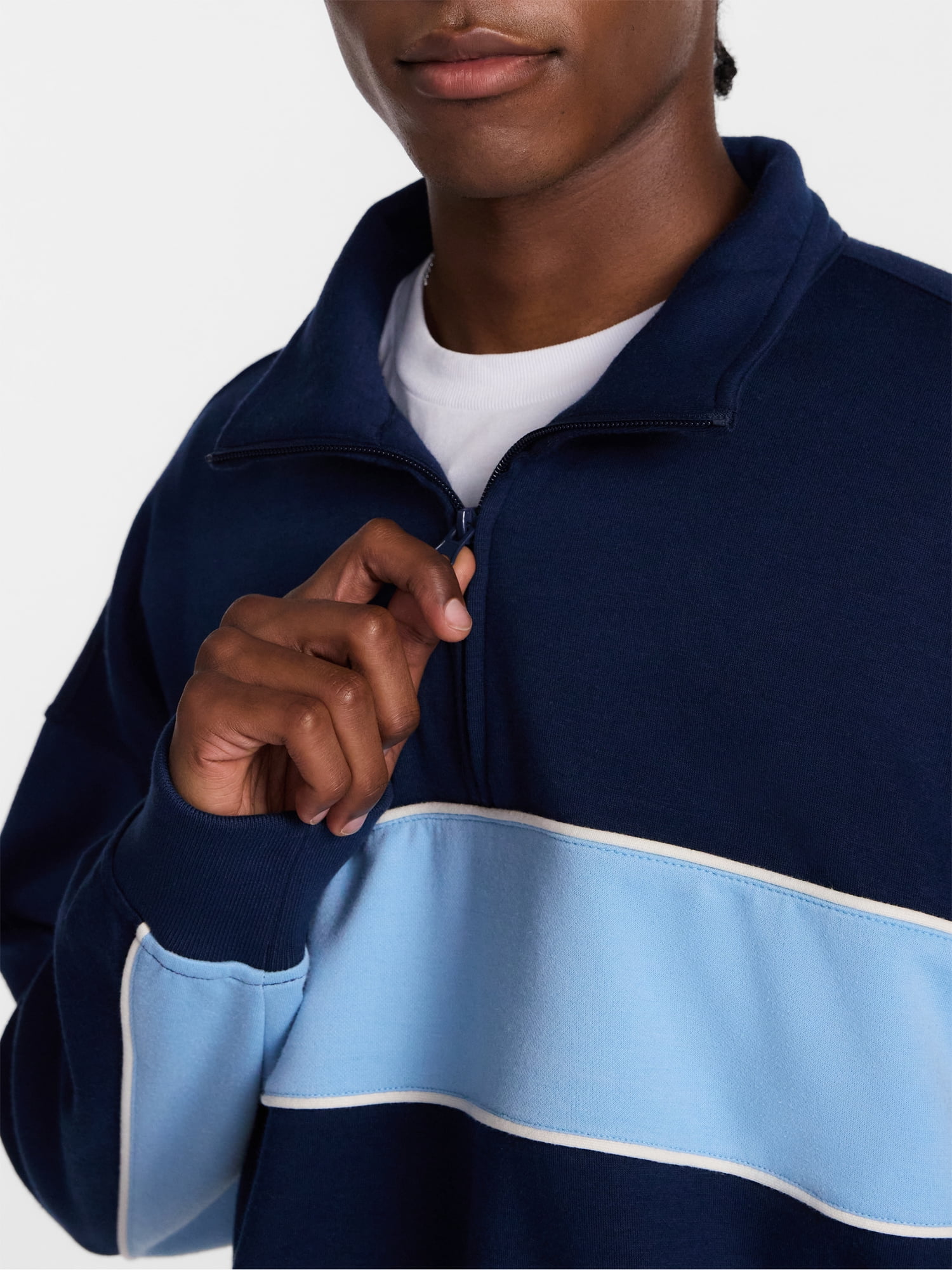 No Boundaries Sporty Quarter Zip Sweatshirt with Long Sleeves, Men's XS-5XB