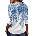 thumbnail image 6 of Domzest Half Sleeve Tops for Women Boho Floral Print Loose Fit Shirt Lightweight Crew Neck Dressy Casual Tunic Tops Blue L, 6 of 6