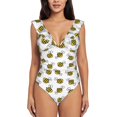 thumbnail image 2 of Yiaed Cute Little Bee Print Women's Ruffled One Piece Swimsuit V Neck Swimwear Slimming Monokini for Woman-X-Large, 2 of 8