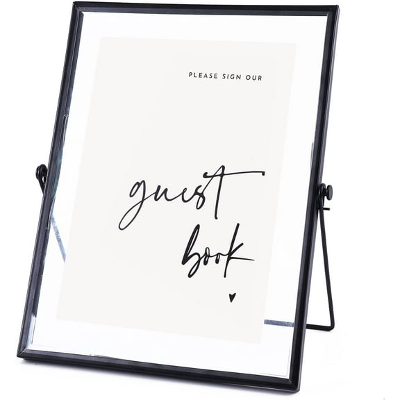 ABCISI Clear Glass Black Sign Holder, 8x10in Black Glass Picture Frames Menu Holder for Wedding Party Table Sign, Card Display Stand for Wedding Guestbook Inspo Party Table Decoration