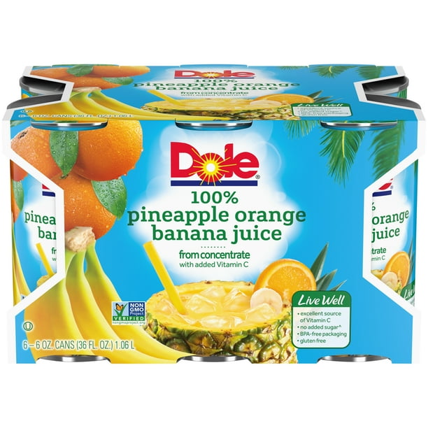 Dole Pineapple Orange Banana Fruit Juice with Added Vitamin C, 6 Fl Oz