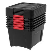 IRIS 32 Qt Stackable Plastic Storage Bins with Lids- Garage- Black, 6Pk