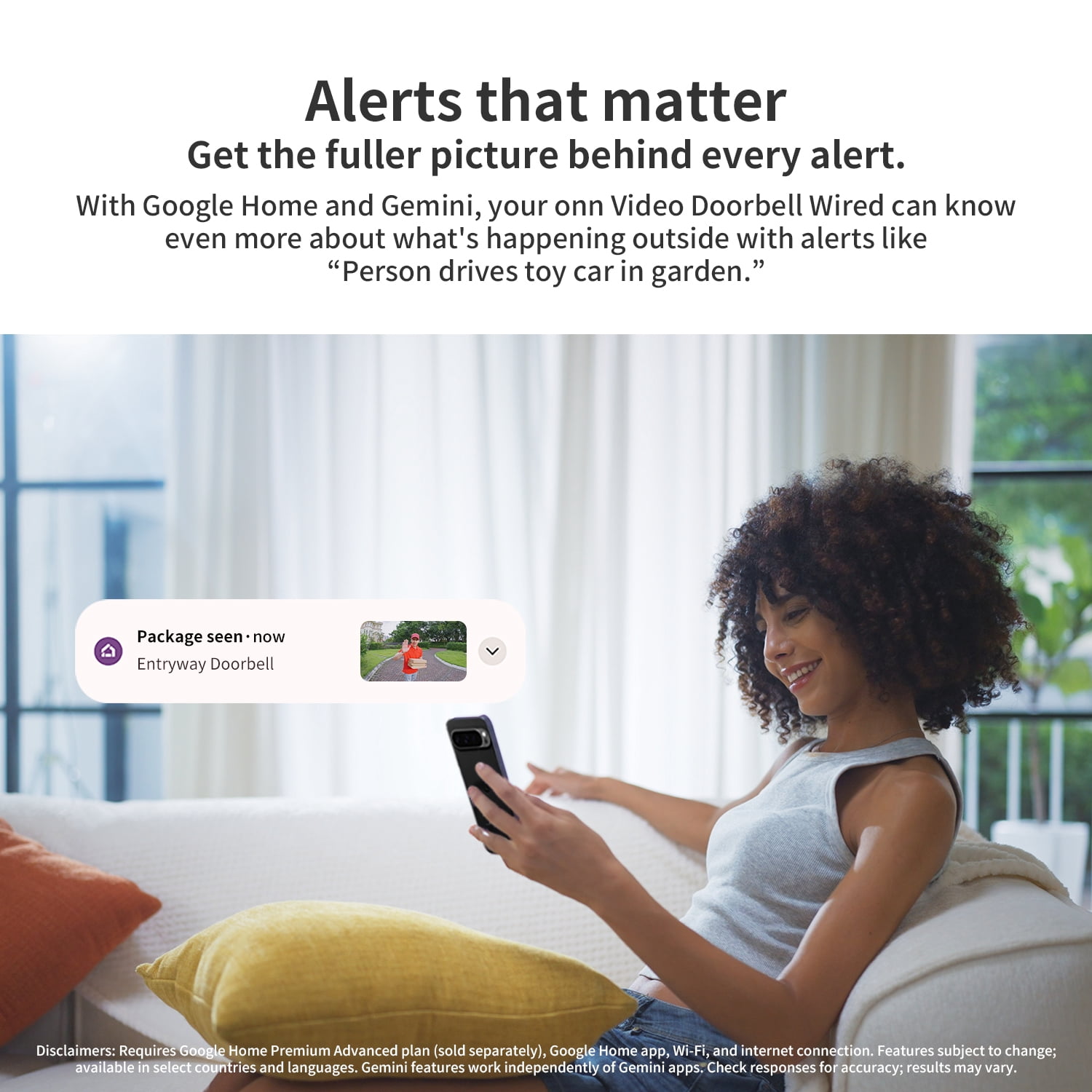 onn Video Doorbell Wired, with Google Home and Gemini, Head to Toe View, 1200p HDR – Search Video History, Event Descriptions (Existing Doorbell Wiring Required)