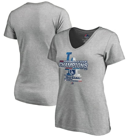 National League Champions Locker Room - Los Angeles Dodgers Majestic Women's 2018 National League Champions Locker Room V-Neck T-Shirt - Heather Gray