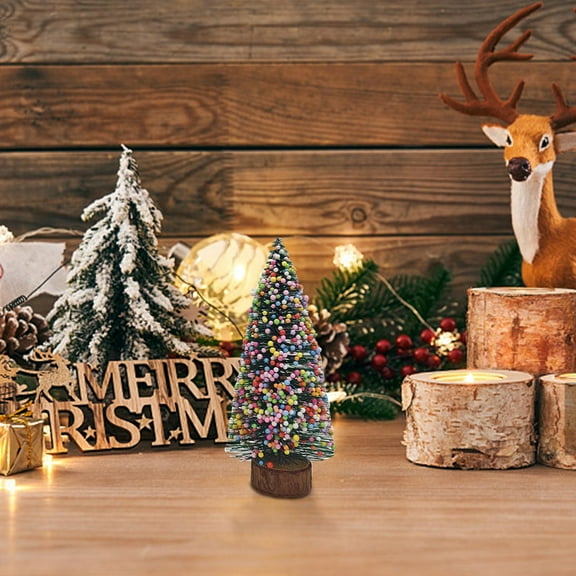 Mini Christmas Trees Decorations Artificial Christmas Trees Tabletop Bottle Brush Trees Small Trees with Snow and Colorful Foam for Indoor Outdoor Home Village Winter Holiday Decor